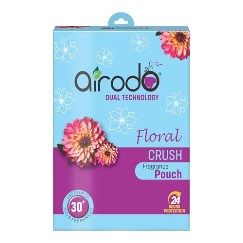 Image of Airodo Dual Technology Floral Crush Power Pocket Gel Air Freshener for Bathroom, Toilet,Office,Room | Last Up to 30 Days | Kill Bacteria & Virus | 24h Protection (10ml,Pack of 5)