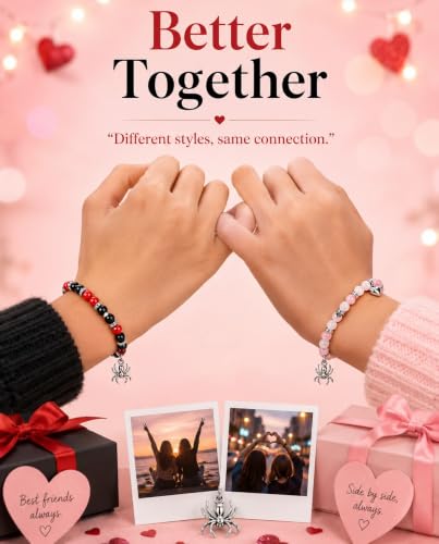 Image of Spider-Man Inspired Couple Bracelets 2pcs - Magnetic Attraction Heart Charm, Glass Beads, Spider Pendant, Marvel Theme Party Accessory, Valentine's Day Gift, Suitable for All Seasons