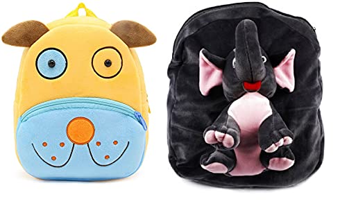 Blue Tree Kids School Bag Soft Plush Backpack Cartoon Bags Mini Travel Bag for for Girls Boys Toddler Baby Cute Dog & Full Body Elephant