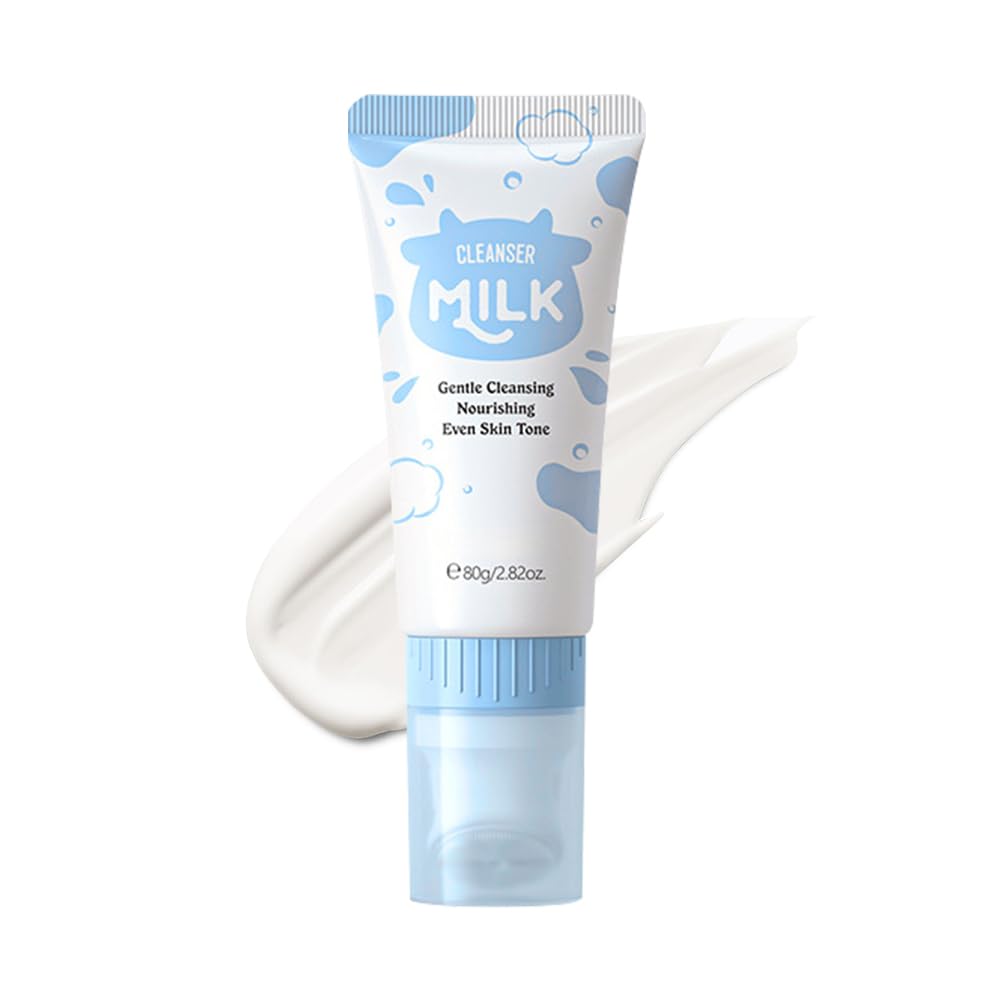 Gentle Milk Face Cleanser,Milk Face Wash with Massaging Brush,Gentle Facial Wash for Deep Cleansing,Moisturizing,Hydrating,Relieving Dry Skins and Evens Skin Tone,For All Skin Types,80g/2.82 Oz