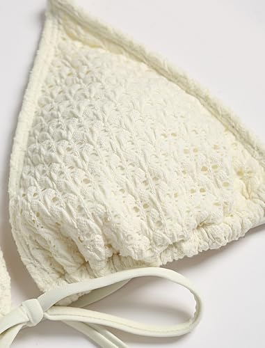 ZAFUL Women Triangle String Bikini Top Mesh Tie Shell Decor Swimsuit Top Only3