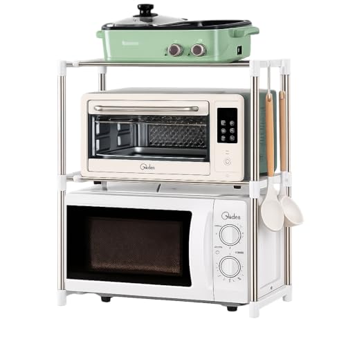 Image of DecorTwist Stainless Steel Microwave Oven Storage Rack for Kitchen | Universal Countertop Organizer | Heavy-Duty Rust Resistant Rack for Microwave, Oven & Appliances
