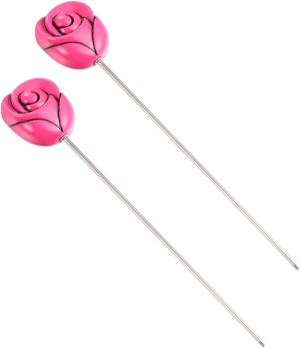 2pcs Stainless Steel Cake Test Pins with Rose Head Pattern