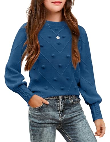 Image of Arshiner Kid Girls Crew Neck Lantern Sleeve Sweater Cute Jumper Top Pullover Outwear 5-13 Years