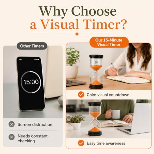 Image of Sand Clock 15 Minute Orange Hourglass Timer for Kitchen Classroom Games
