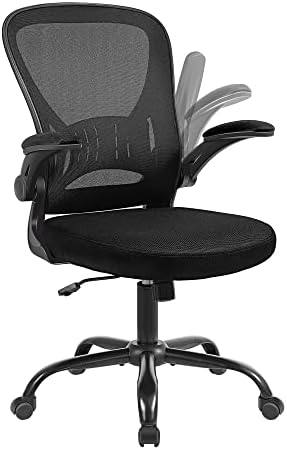 Youhauchair Mesh Office Chair, Ergonomic Computer Chair with Flip-up Arms and Lumbar Support, Height Adjustable Home Office Desk Chairs, Black