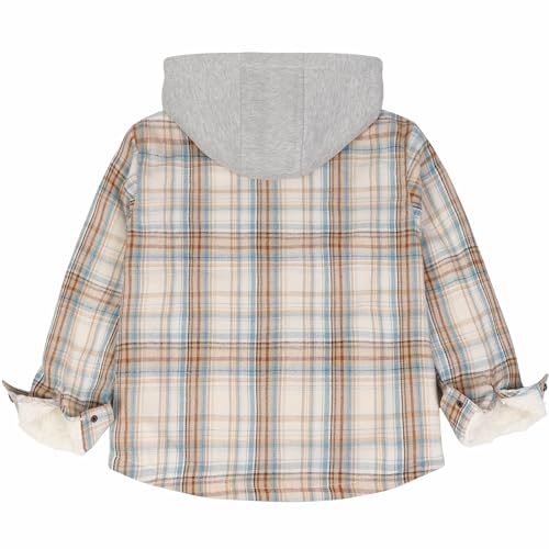 ThCreasa Unisex Toddler and Kids Plaid Snap Sherpa Lined Flannel Shacket Shirt Jacket with Hood2