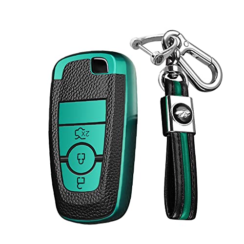 Custodia per chiave da auto adatta per Ford Mondeo Mustang Explorer EcoSport S-Max Ranger Fiesta F150 F250 TPU texture pelle portachiavi 3 tasti verde