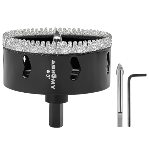 Image of 3 inch Diamond Hole Saw with Pilot Drill Bit,Tile Hole Saw for Ceramic | 3 inch Serrated Brazing Diamond Core Drill Bits with Guiding Bit for Porcelain Tile Glass Stone Granite Marble