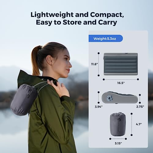 FLEXTAILGEAR Neck Contour Inflatable Camping Pillow, Ergonomic Travel Pillow Backpacking Gear with Washable Removable Cover Separate TPU Bladder for Camp, Hiking, Airplane, Road Trip, Office