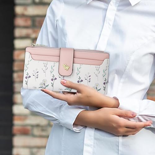 Image of Farcauo Wallet Women Slim Wallets for Women with RFID Blocking Cute Thin Pink Women's Wallet Kawaii Flower Womens Ladies Card Holder Wallets