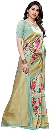 Yashika レディース アート シルク レース プリント サリー フリーサイズ (AIR)