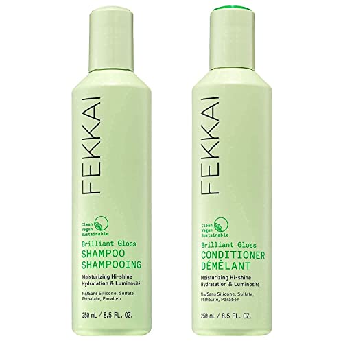 FEKKAI Brilliant Gloss Shampoo and Conditioner Bundle, Moisturizing Hi-Shine, Boost Gloss, Clean, Vegan, Sulfate Free (8.5oz)