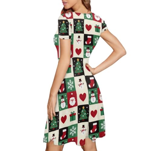 Image of Forchrinse Summer Dresses for Women Crew Neck Short Sleeve Midi Dress Casual Beach Vacation Sundress