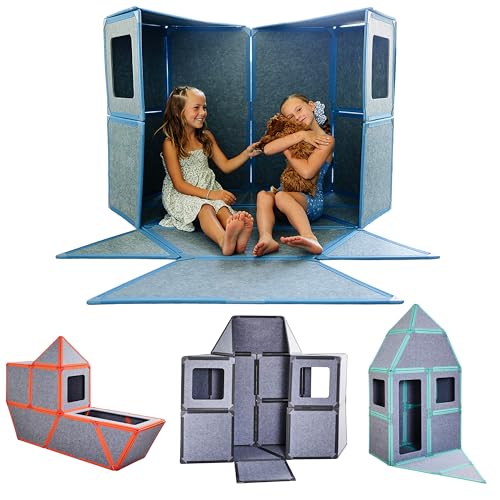 Superspace Giant Magnetic Fort Building Panels - The Big Set Blue 24 Panels Life-Size Magnetic Tiles Kids Build Forts Castles Rockets STEM Toy Ages 3-10+ Eco-Felt Indoor & Outdoor