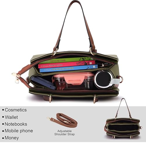 Image of HAWKWOOD Women's Premium PU Leather Structured Handheld Bag with Adjustable Shoulder Strap | Multi-Compartment Office & Casual Tote | Elegant Top Handle Purse for Daily Use