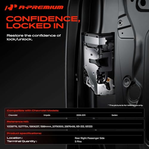 Image of A-Premium Rear Right Passenger Side Door Lock Actuator Compatible with Chevrolet Chevy Impala 2006-2011 Sedan