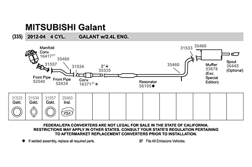 Image of Walker 56195 Direct Fit Exhaust Resonator and Pipe Assembly 2.125 inch Inlet (ID) for Dodge Caliber