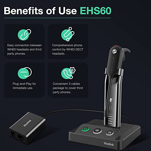 Yealink Wh63 Wireless Headset With Ehs60 Adapter Dect Headset Teams Zoom Certified Headset Compatible For Cisco Avaya Poly Grandstream Ip Voip Phones Sip Phones Noise Canceling Mic Stereo Single Ear #TOP1