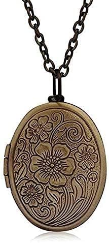 Vintage Engraved Flower Locket Picture Pendant Necklace for Women