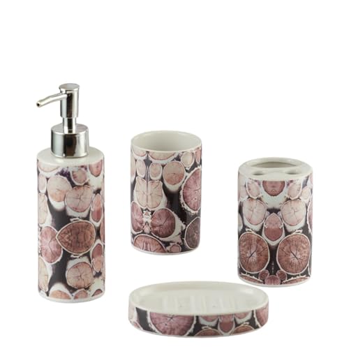 Image of SaSaSa Ceramic Bathroom Accessories Set of 4 Modern Bath Set with Soap Dispenser & Toothbrush Holder, Luxury Home & Gift Idea, Multicolor (8477)