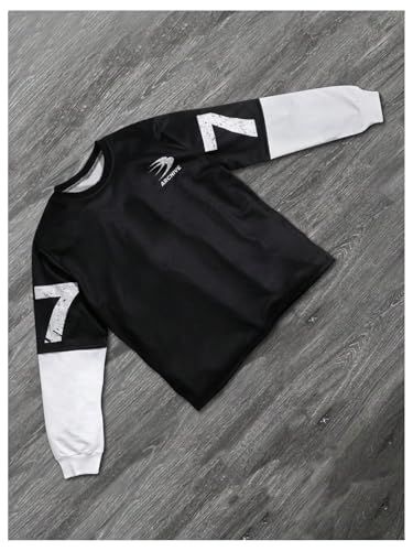 Boy's Graphic Crewneck Sweatshirts Long Sleeve 2 in 1 Pullover Tops Vintage Streetwear2