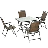 Hassyee 5 Pieces Wicker Patio Dining Set with Foldable Outdoor Table and Chairs for Poolside, Balcony, Classic Outdoor Patio Furniture Set with Umbrella Hole for Lawn, Backyard