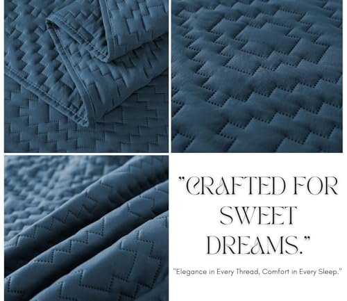 Image of VAS COLLECTIONS 280 TC Quilted Cotton King Bedspread Set, Ultrasonic Bed Cover with 2 Pillow Covers, Soft Breathable Lightweight All-Season Bedding, 90x100 in (228x254 cm) (Blue)