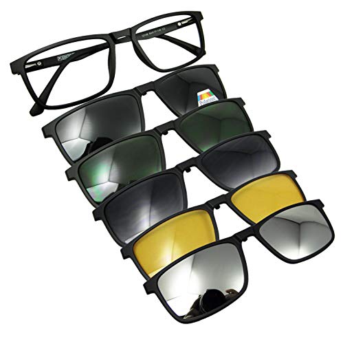 Circleperson Magnetic glasses 5 in 1 polarized clip on sunglasses RX-lens able Spring hinges w portable case