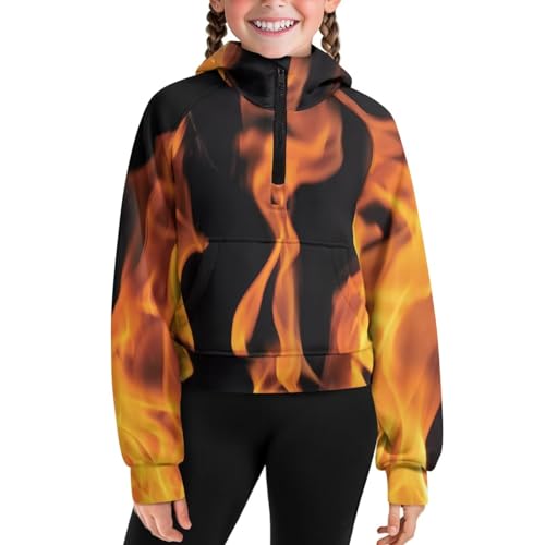 WELLFLYHOM Girls Crop Top 5-14T Half Zip Sweatshirt Raglan Long Sleeve Hoodies Graphic Sweater Top Fall Outfits