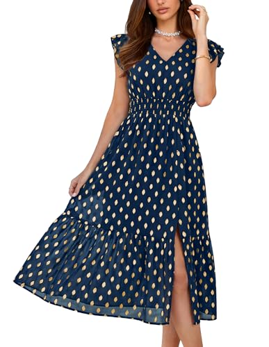 Image of GRACE KARIN 2026 Womens Summer Dresses V Neck Ruffle Sleeve Floral Boho Beach Dress A-Line Swing Midi Wedding Guest Sundress