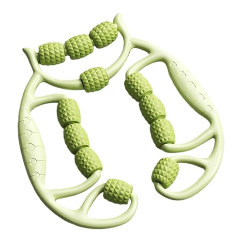 Rullo per massaggio rilassante, massaggiatore muscolare, con impugnatura ergonomica, 12 ruote, massaggiatore per braccia e gambe, morsetti circolari, massaggiatore per gambe per yoga e fitness (verde)