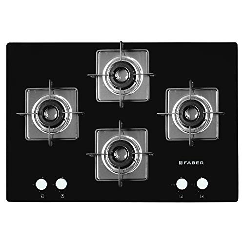 Image of Faber Hob / Hobtop 4 Brass Burner, Electric Auto Ignition, Glass Top (HCT 754 SR CRS LBK CI) Black