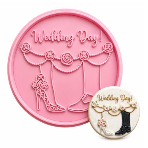 Flycalf Wedding Couple Shoes Cookie Cutter with Embosser Stamp - 3D Printed PLA 3 Inch Bridal Shower Engagement Party Supplies
