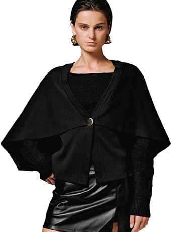 URBAN REVIVO Womens Oversized Cape Coat Batwing Sleeve Cardigan Open Front Poncho Sweater Fall Winter Knitted Shawl Wrap