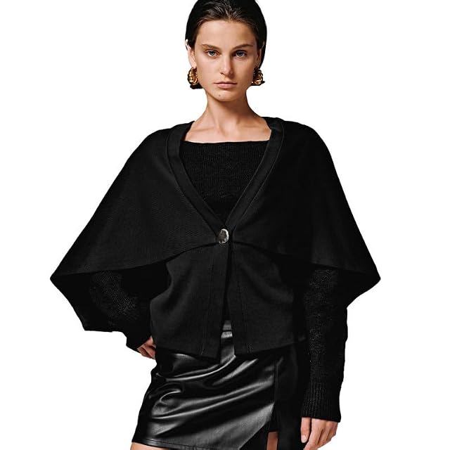 URBAN REVIVO Womens Oversized Cape Coat Batwing Sleeve Cardigan Open Front Poncho Sweater Fall Winter Knitted Shawl Wrap