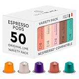 BrewBlack Variety Pack - 50 Aluminium Coffee Pods Compatible with Nespresso Original line - Medium & Dark Roast Coffee Capsules Made in Italy