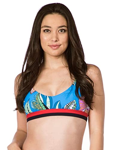 Trina Turk Women's Standard Banded Bralette Bikini Swimsuit Top, Pacific Blue/Tahiti Tropical Leaf Print, 6 Trina Turk Women's Standard Banded Bralette Bikini Swimsuit Top, Pacific Blue/Tahiti Tropical Leaf Print, 6