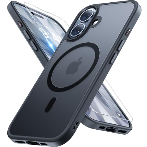 Image of Miracase Magnetic for iPhone 17 Case (Compatible with MagSafe) with Screen Protector Military-Grade Protection, Anti-Fingerprint Translucent Matte Phone Cover for iPhone 17 6.3 inch, Black
