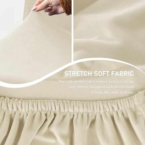Image of Gollense Bar Stool Covers with Backs, Set of 4 Stretch Jacquard Barstool Seat Covers, Washable Swivel Pub Counter Height Chair Slipcover Protector for Home Kitchen Cafe (Velvet-Beige)