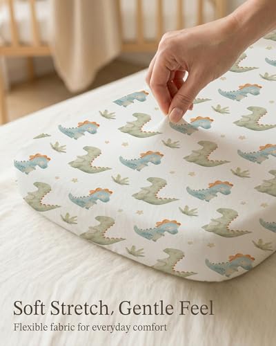 Image of Bassinet Sheets for Baby Girls Boys 2 Pack, Fitted Baby Mattress Sheet for Rectangle, Oval, Hourglass Bassinet Mattress, Breathable Cozy & Universal Fit (Tiny Dinos, Bassinet Sheet)