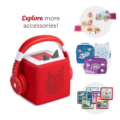 Image of Tonies Foldable Wired Headphones for Kids - Comfortably Designed to fit On-Ear - Works with Toniebox and All 3.5mm Devices - Red
