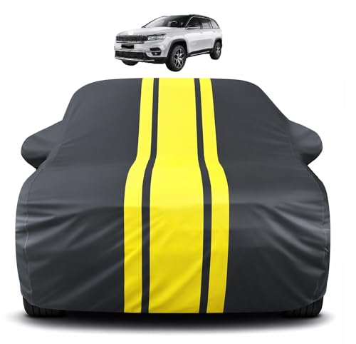 Image of Auto Hub Car Cover Compatible with Jeep Meridian with Mirror Pocket, Soft Cotton Lining, Meridian Car Cover Waterproof - Yellow-Black