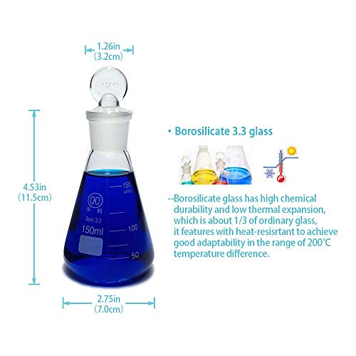 image for Huaou Laboratory Glass Erlenmeyer Flasks Set with Ground Glass Stopper