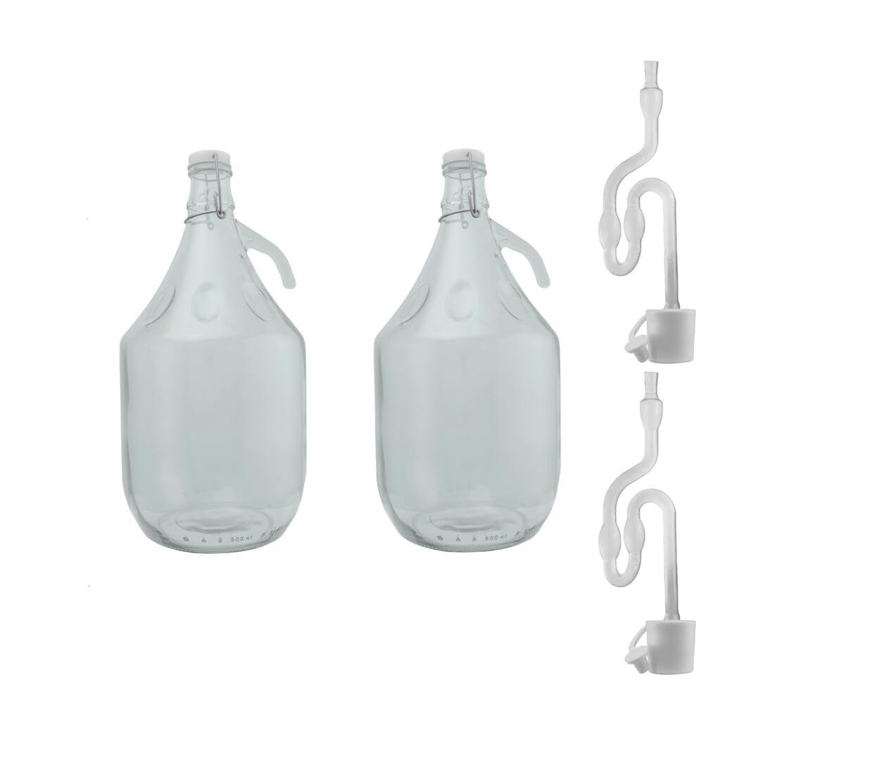 Glass Demijohn 5L / Accessories - Airlock, Cap, Bung, Tube/Wine Making Cider Storage Home Brewing Fermentation Carboy Fermenter - Reusable (Demijohn 5L (2X) + Swing Top Cap + Airlock + Bung)