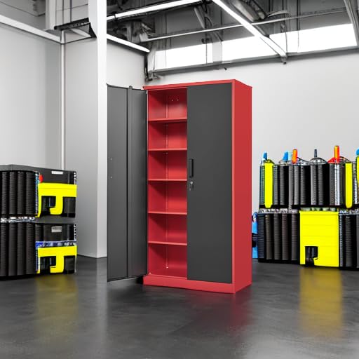 Image of Yizosh Metal Storage Cabinet with Lock Doors and 5 Adjustable Shelves,- 72 inch Garage Storage Cabinet for Home,Office,Garage,School