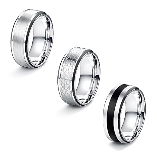 JeweBella 3Pcs Acero Inoxidable Anillos para Hombre Mujer Anillos Plata Retro Anillos de Hombre Mujer Unisex Clásico de Boda Compromiso Anillos Talla 14-30