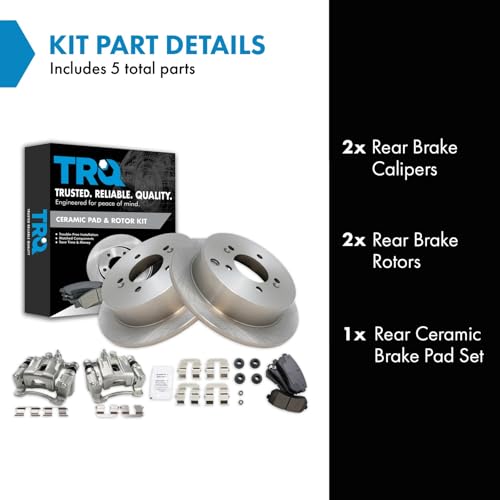 Image of TRQ Rear Brake Pad and Rotor Set Ceramic Solid Rotors Calipers | For 2010-2015 Hyundai Tucson 2011-2016 Kia Sportage