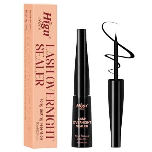 Higu clace Lash Seal Overnight 10ml, Black Lash Sealant for Eyelash Extensions Waterproof, Lash Overnighter for Cluster Lashes After Brush Lash Bond, Long Lasting Eyelash Coating (Black 10ml)