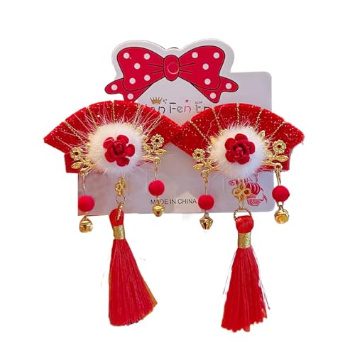 Diadema de Año Nuevo Chino, accesorios para el cabello para niñas | Lazos peludos con pinzas para el pelo estilo chino con borlas | Accesorios para el pelo de Año Nuevo para el Día de la Madre, Niños